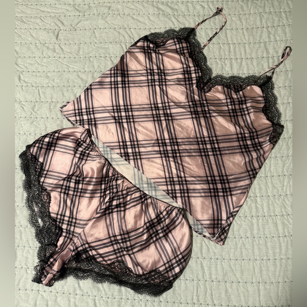 Victoria's Secret Black and Pink Satin Lace Lingerie